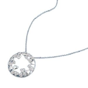 Sterling Silver Heart and Bow Circle Pendant Necklace – 18-Inch Chain